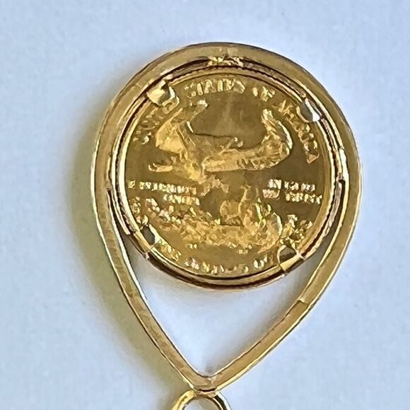 14k Tear Drop Diamond-Cut Prong Bezel with Coin - Picture 8 of 10